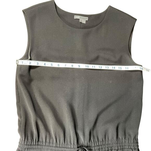 VINCE Lamb Leather Contrast Drawstring Waist Black Dress Size Small Preppy - Picture 10 of 11